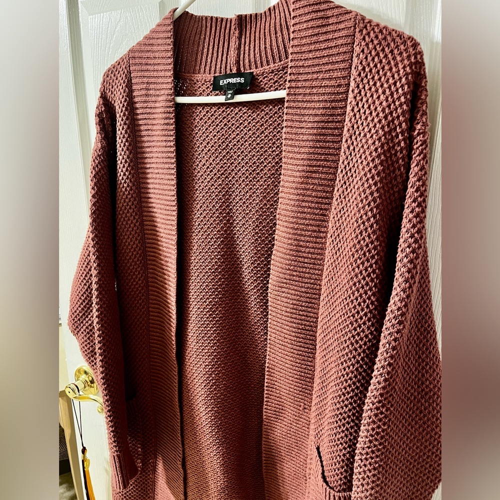 Express Knit Open-Front Sweater/Cardigan; Color: Dusty Rose; Size: S